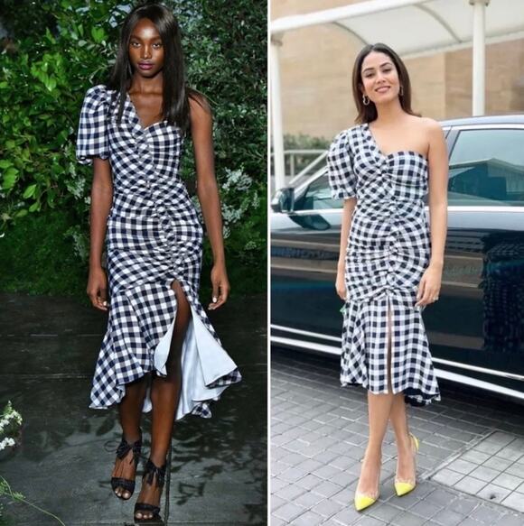 Jonathan Simkhai Dresses & Skirts - JONATHAN SIMKHAI Lux Twill One Sleeve Dress Midnight Blue Gingham Size 8 Preppy